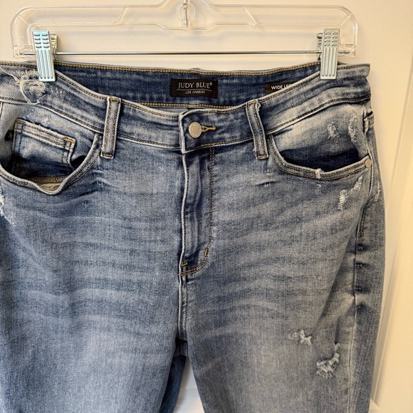 Judy Blue Wide Leg Distressed Cropped Jeans Size 31 - Picture 6 of 10